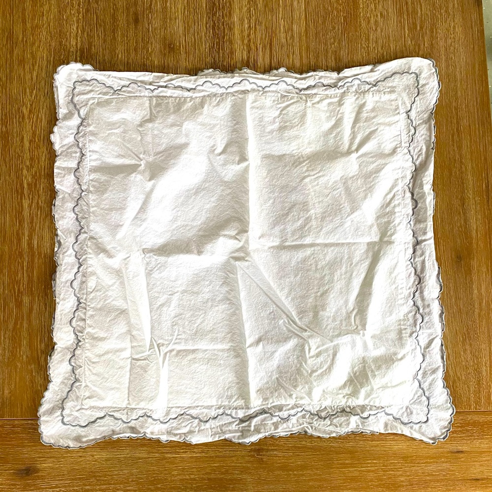 Sferra White w/Gray Ruffle Trim Egyptian Cotton European Pillow Sham